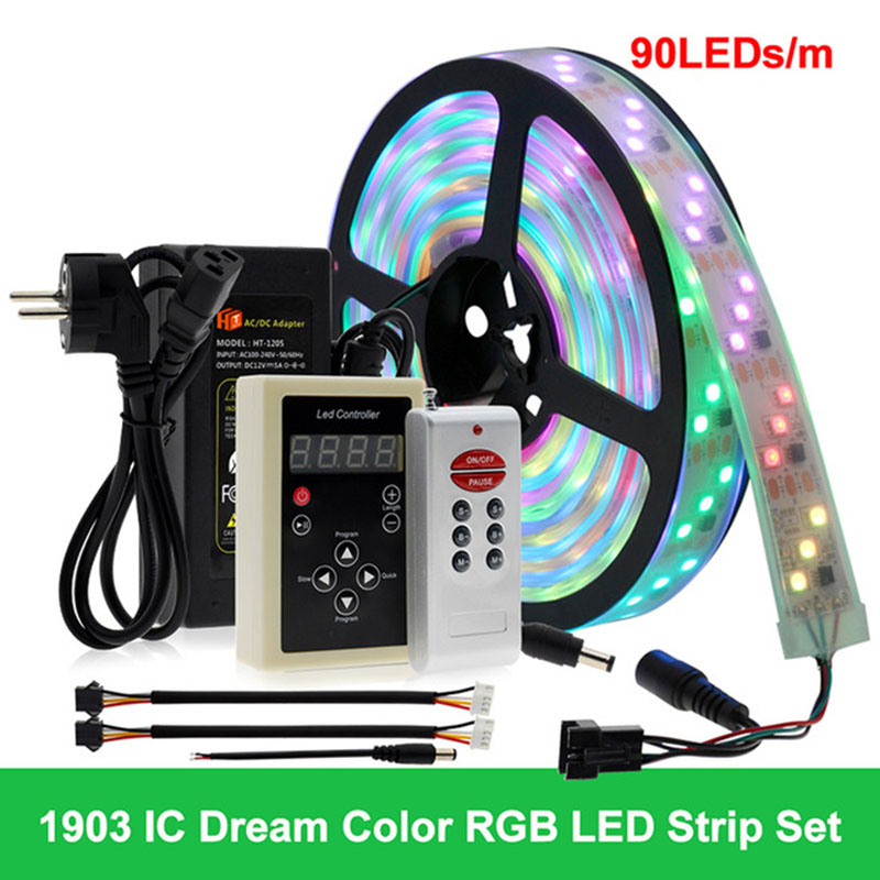 DC12V 16.4ft/5m SMD 5050 RGB Horse Race LED Light Kit With 133 Program RF Controller Holiday Decoracion Fairy, 90LEDs/M, Color Changing LED Light Strip